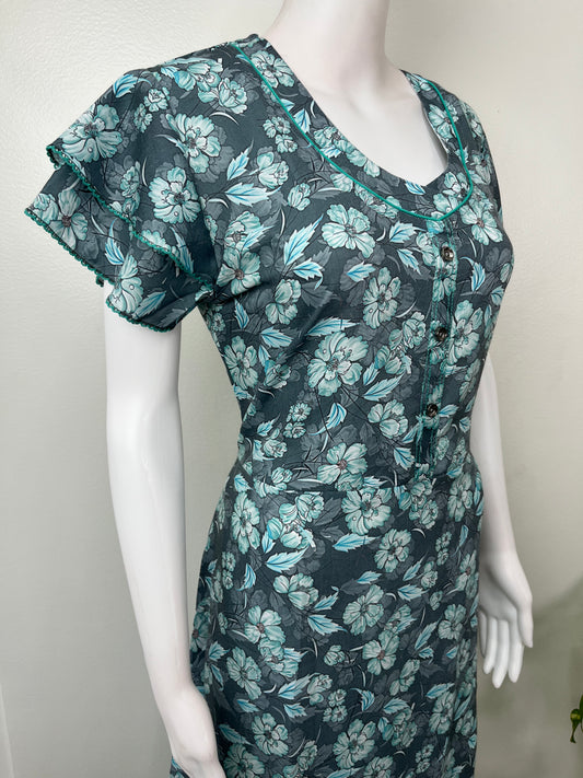 Teal Frock Style Alpine Fabric Nightgown