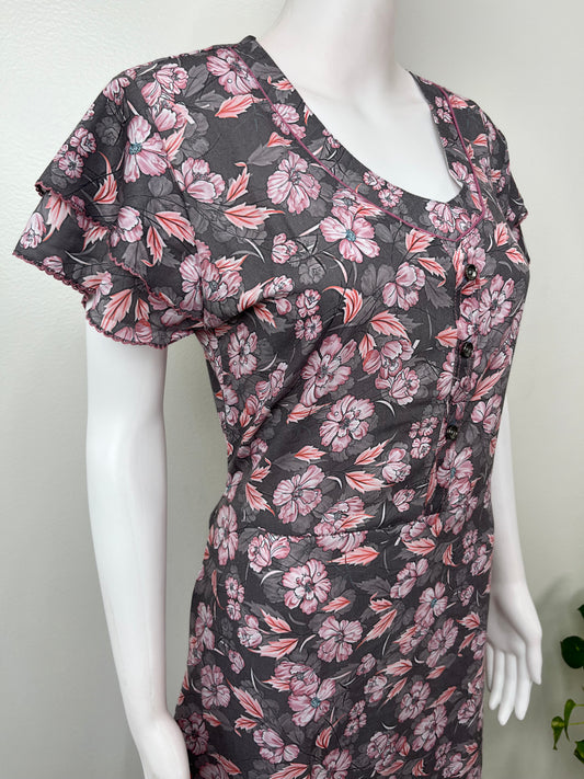 Gray Printed Frock Style Alpine Fabric Nighty