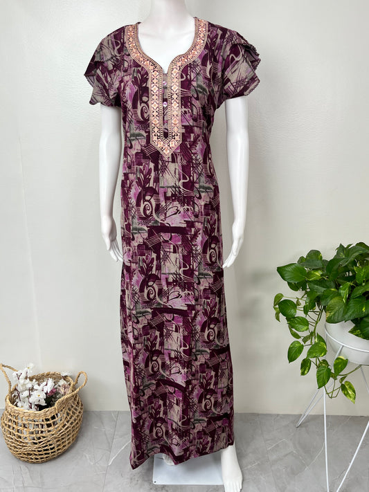 Wine Printed Alpine Nightgown for Women
