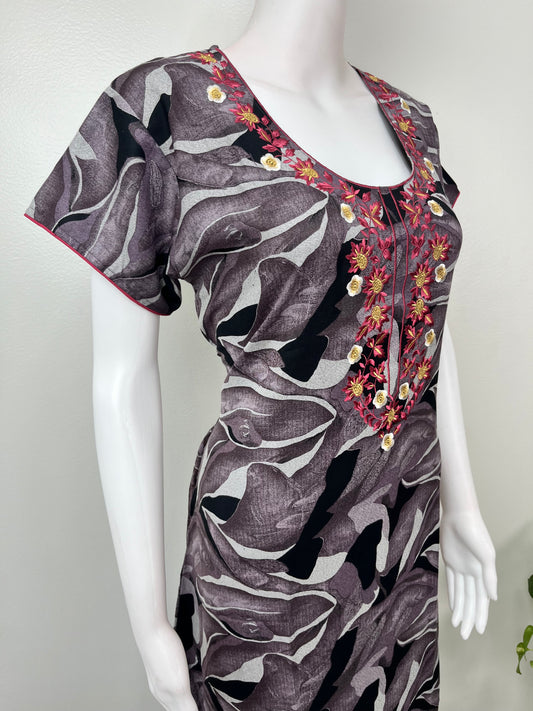 Digital Printed Alpine Fabric Nighty with Embroidery