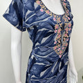 Navy Blue Embroidered Alpine Fabric Nighty