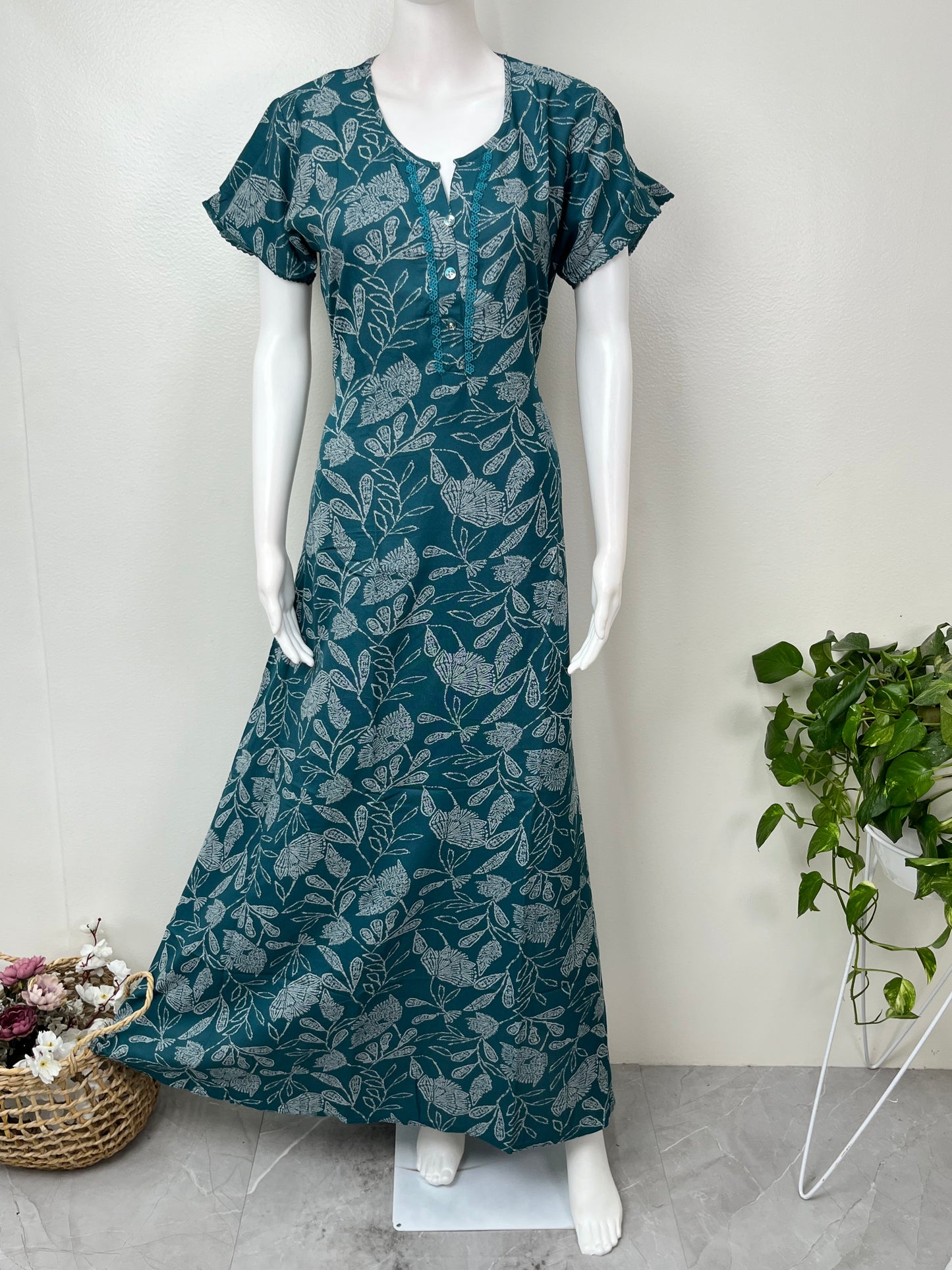 Teal Frock Style Alpine Fabric Women's Nightgown