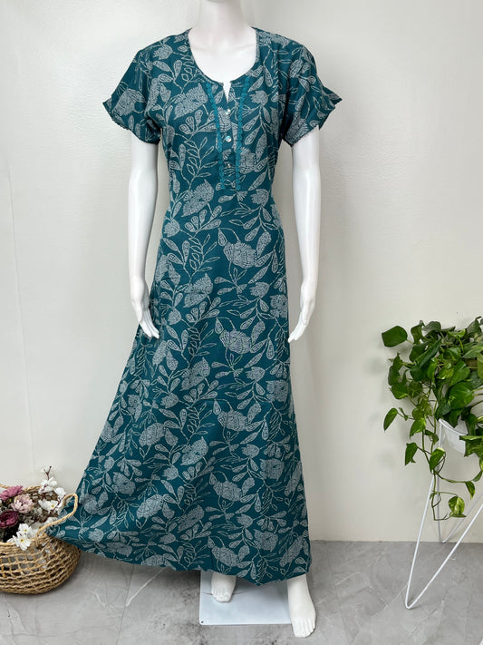 Teal Frock Style Alpine Fabric Women's Nightgown