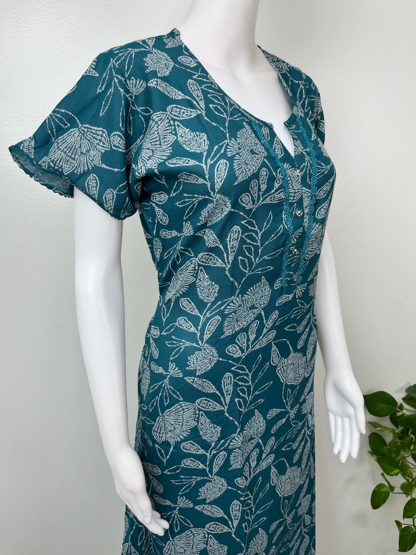 Teal Frock Style Alpine Fabric Women's Nightgown