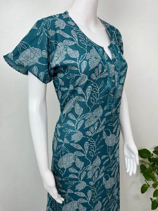 Teal Frock Style Alpine Fabric Women's Nightgown