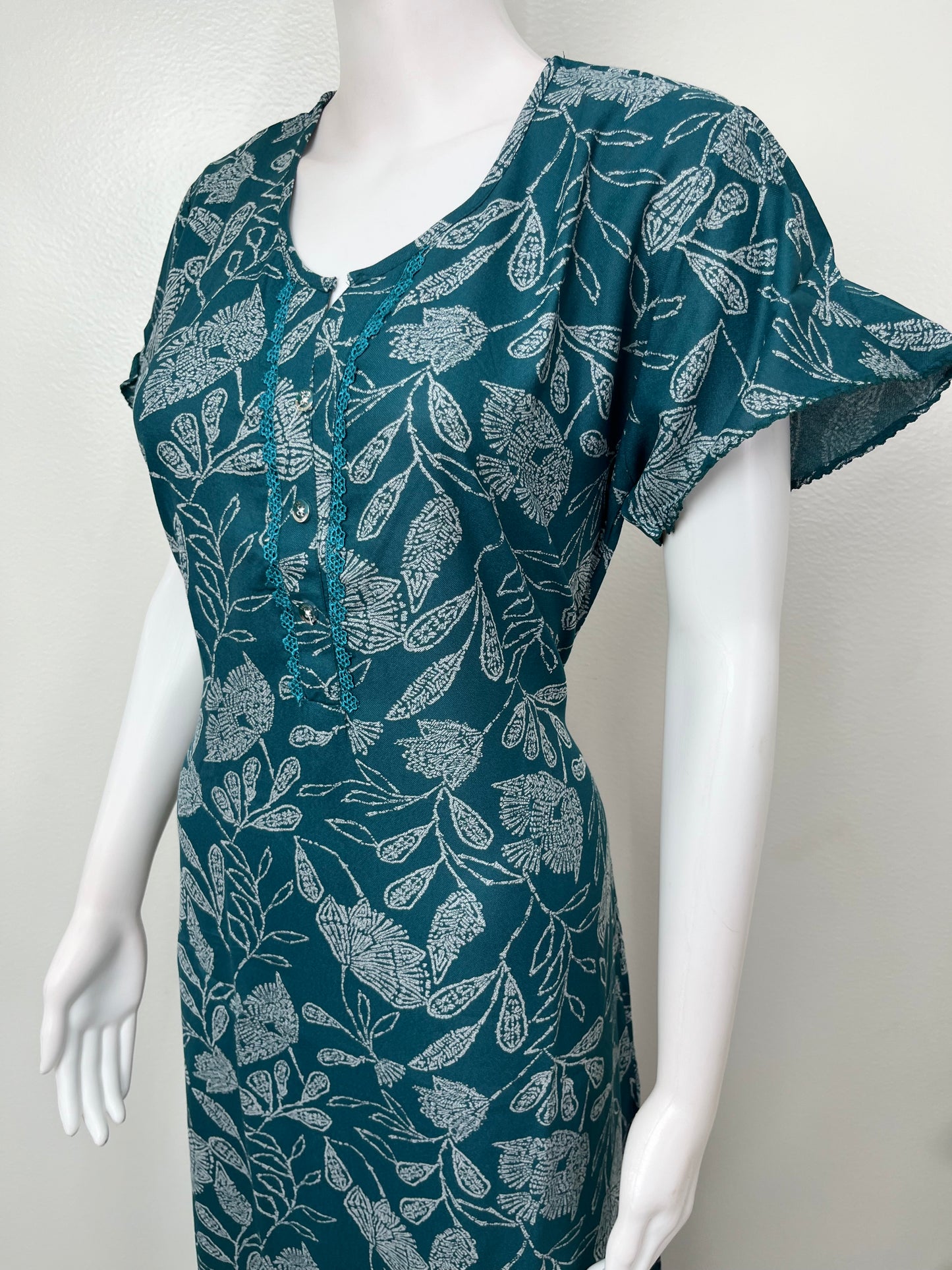Teal Frock Style Alpine Fabric Women's Nightgown