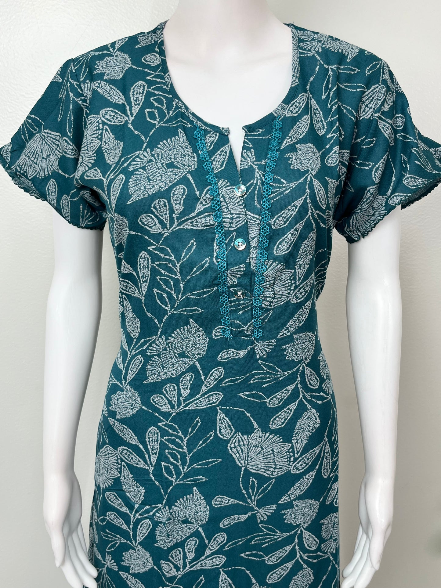 Teal Frock Style Alpine Fabric Women's Nightgown