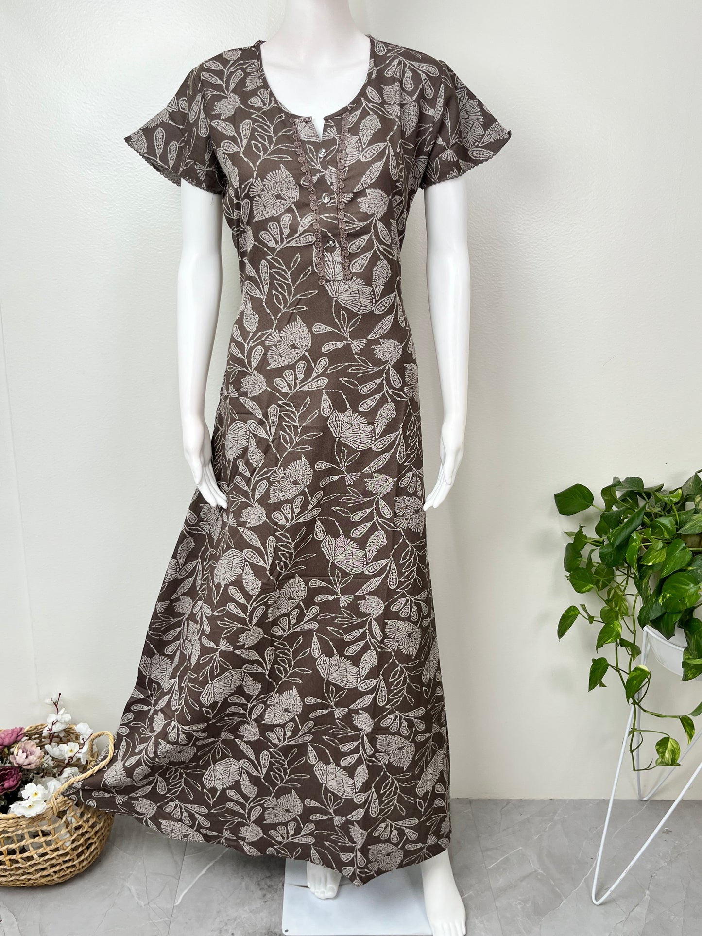 Brown Floral Umbrella Style Alpine Nightgown