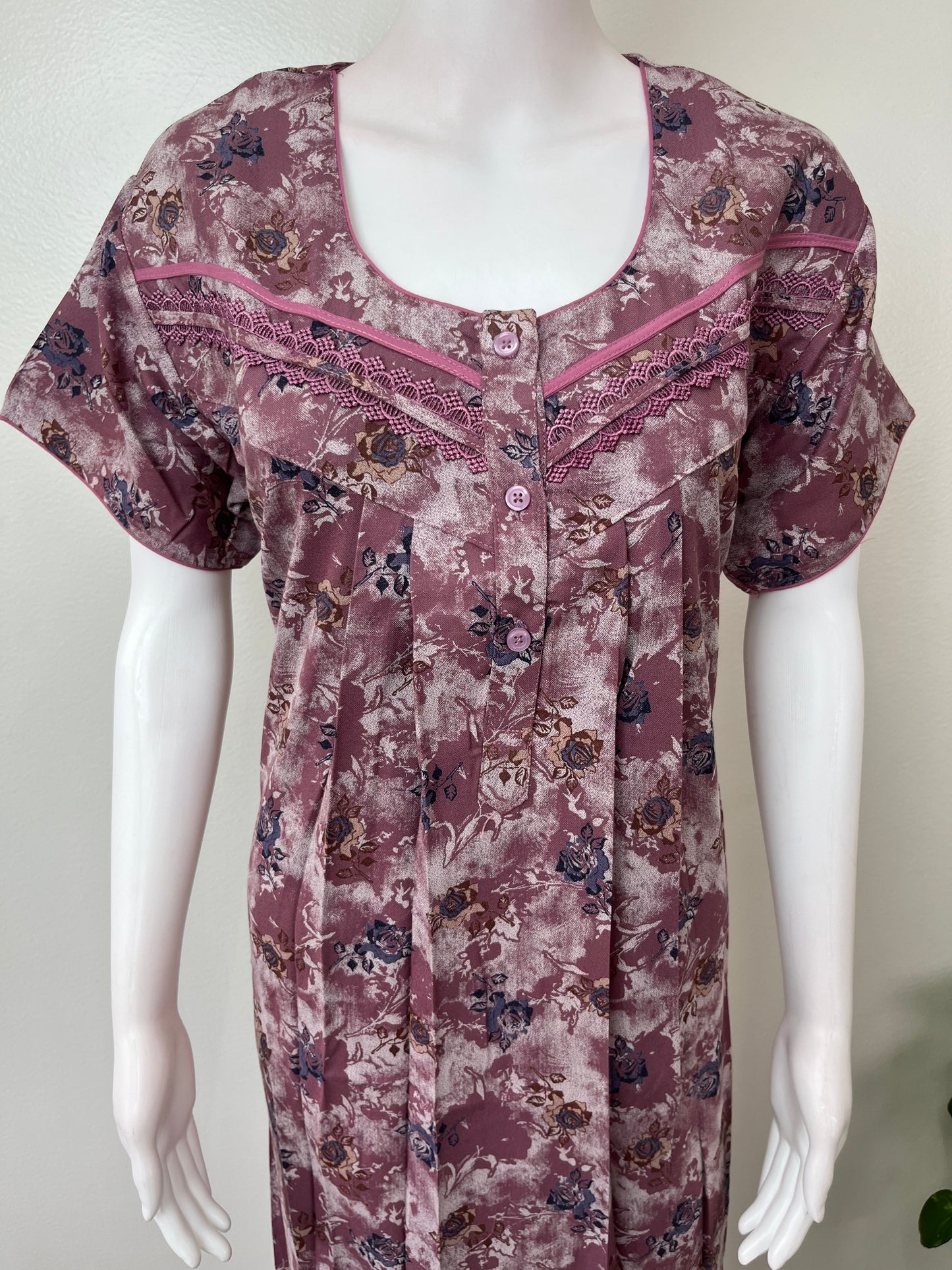 Pink Pleated Style Alpine Fabric Nighty
