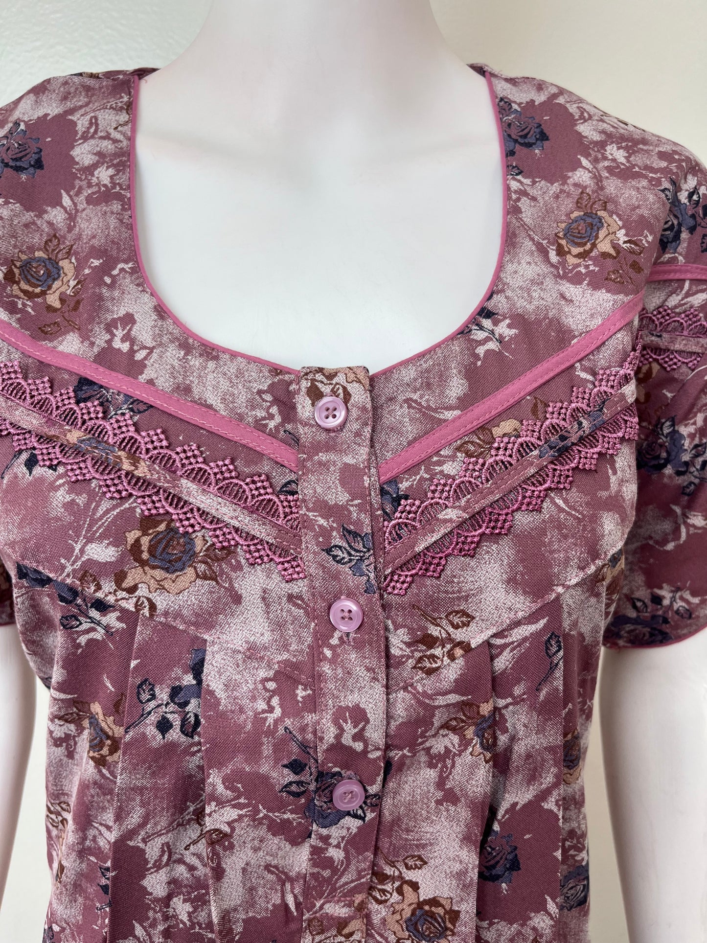 Pink Pleated Style Alpine Fabric Nighty