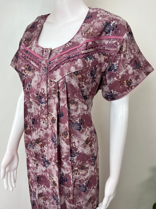 Pink Pleated Style Alpine Fabric Nighty