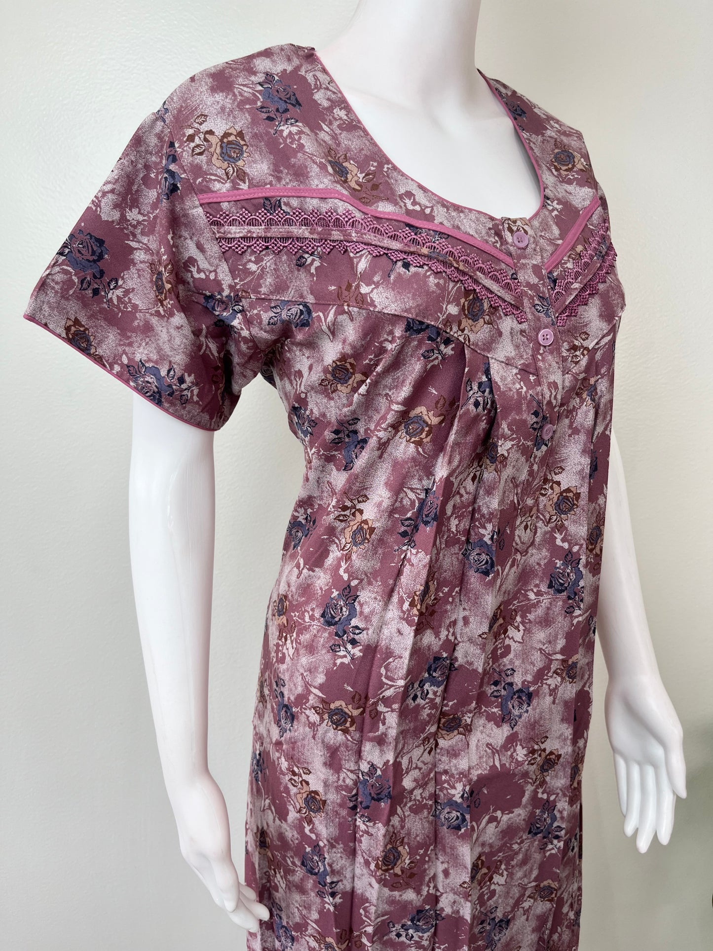 Pink Pleated Style Alpine Fabric Nighty