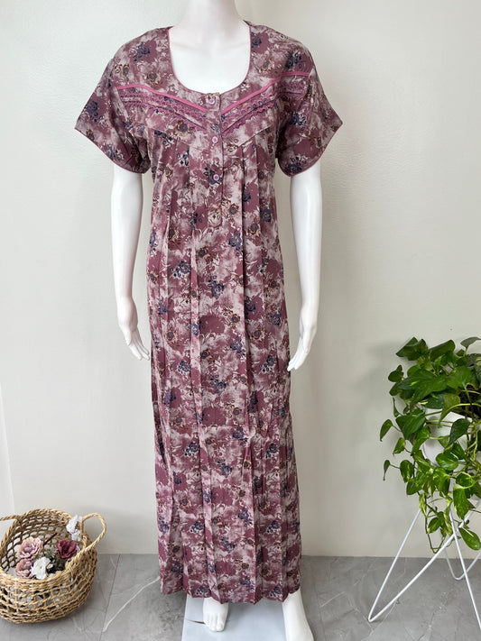 Pink Pleated Style Alpine Fabric Nighty