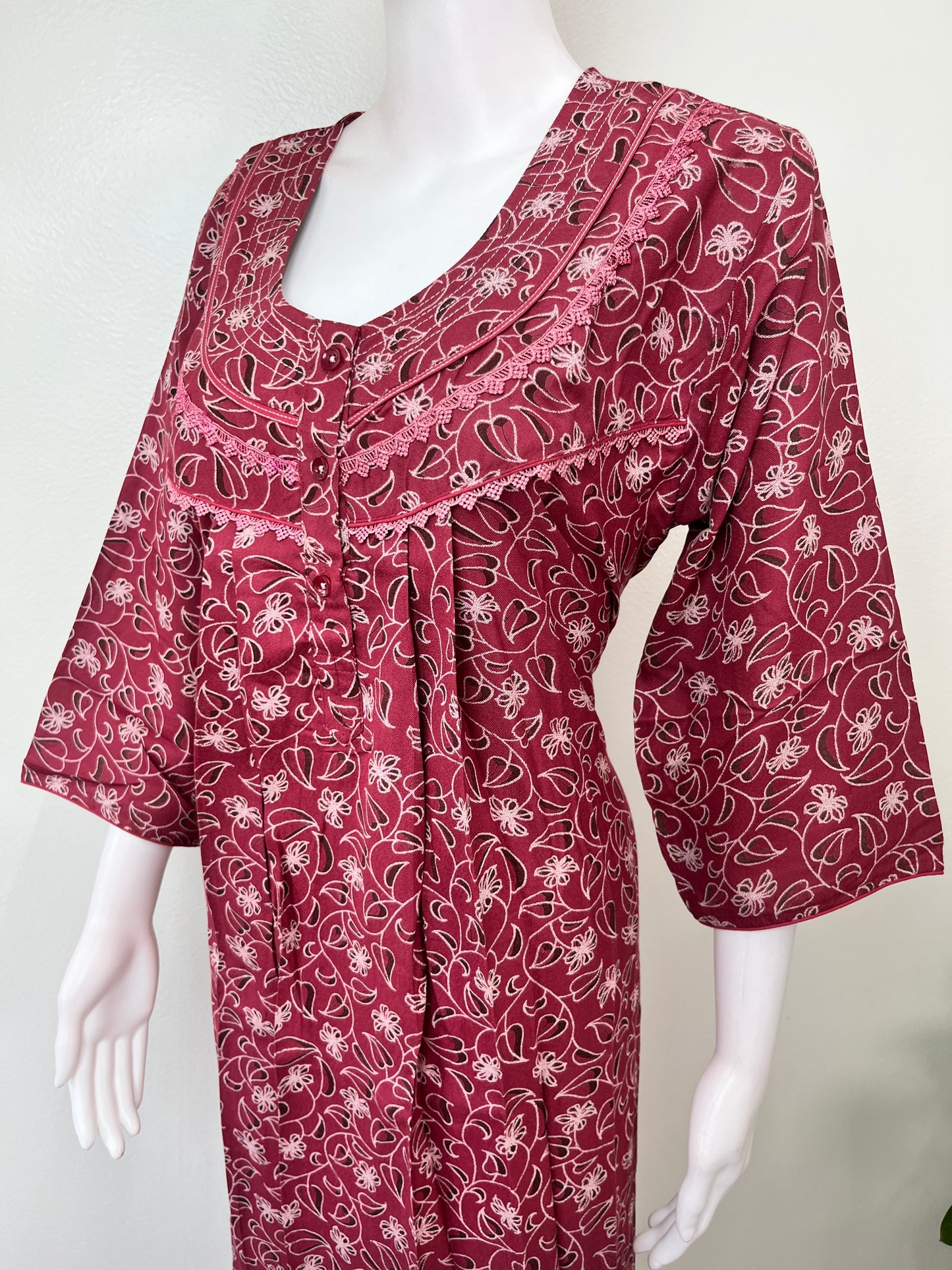 Pink Alpine Fabric Long Sleeves Nightgown