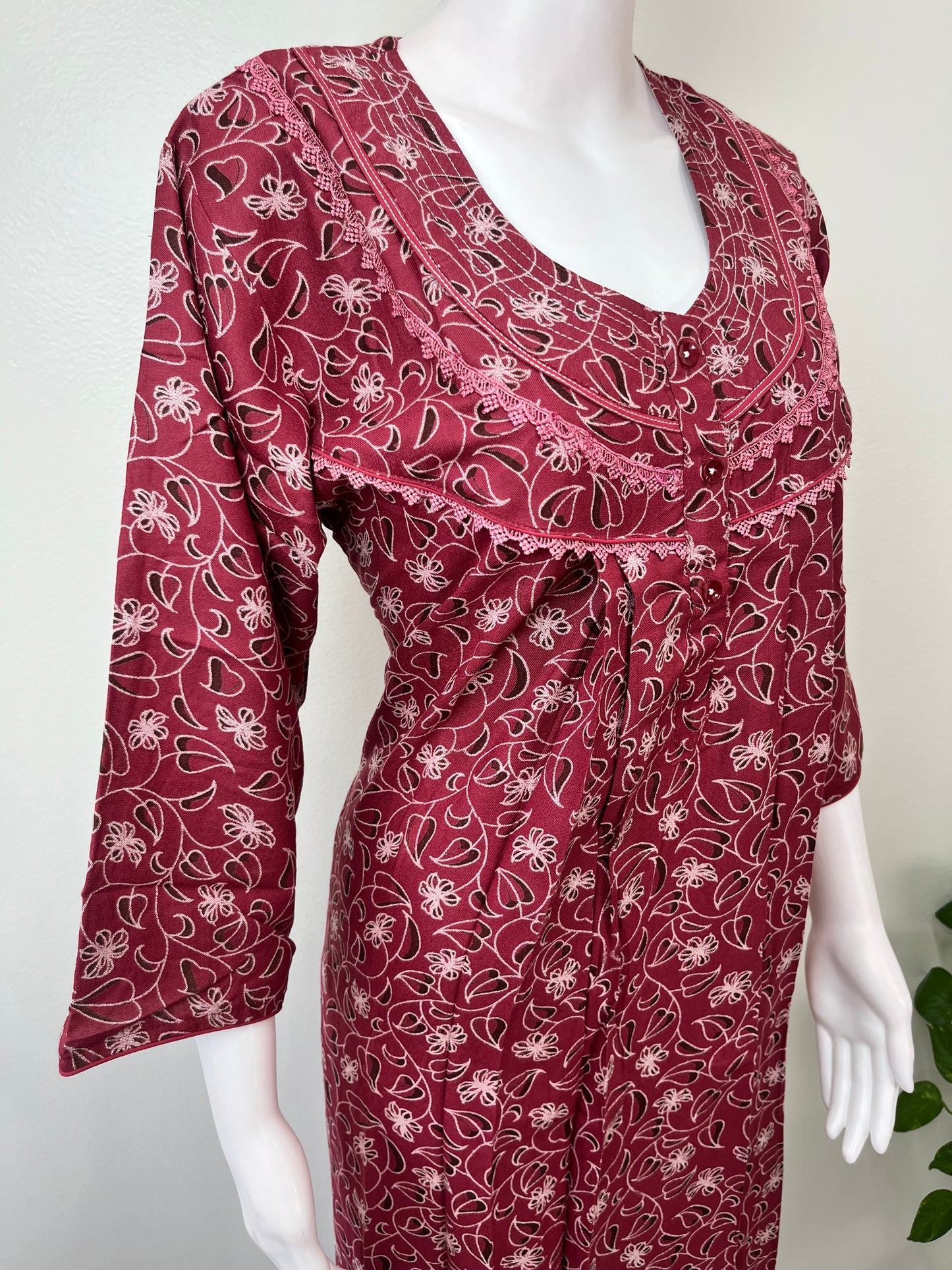 Pink Alpine Fabric Long Sleeves Nightgown