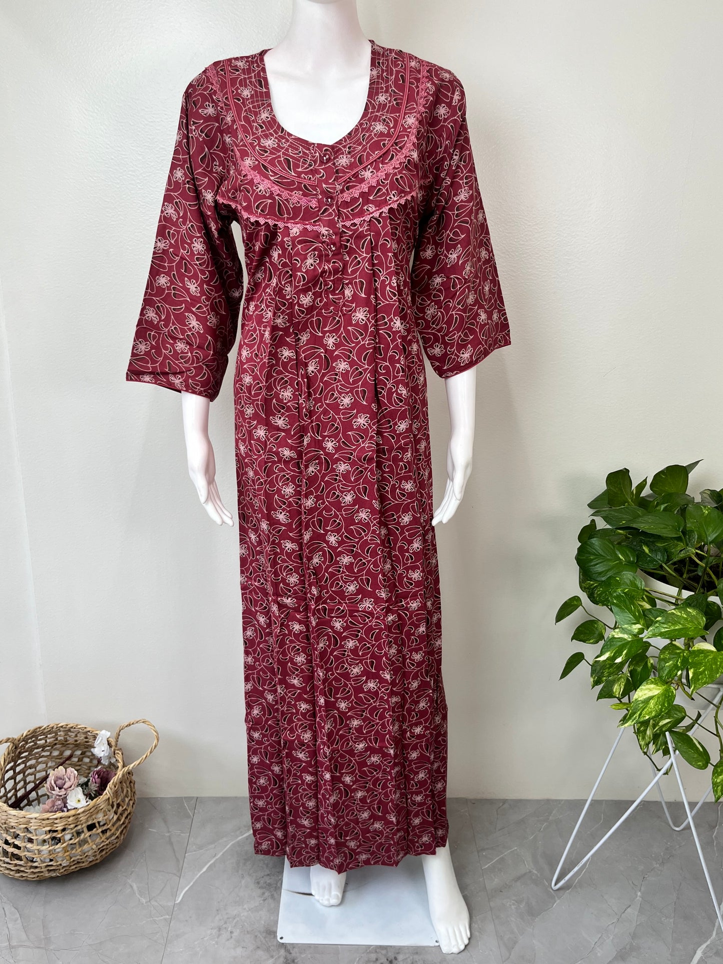 Pink Alpine Fabric Long Sleeves Nightgown