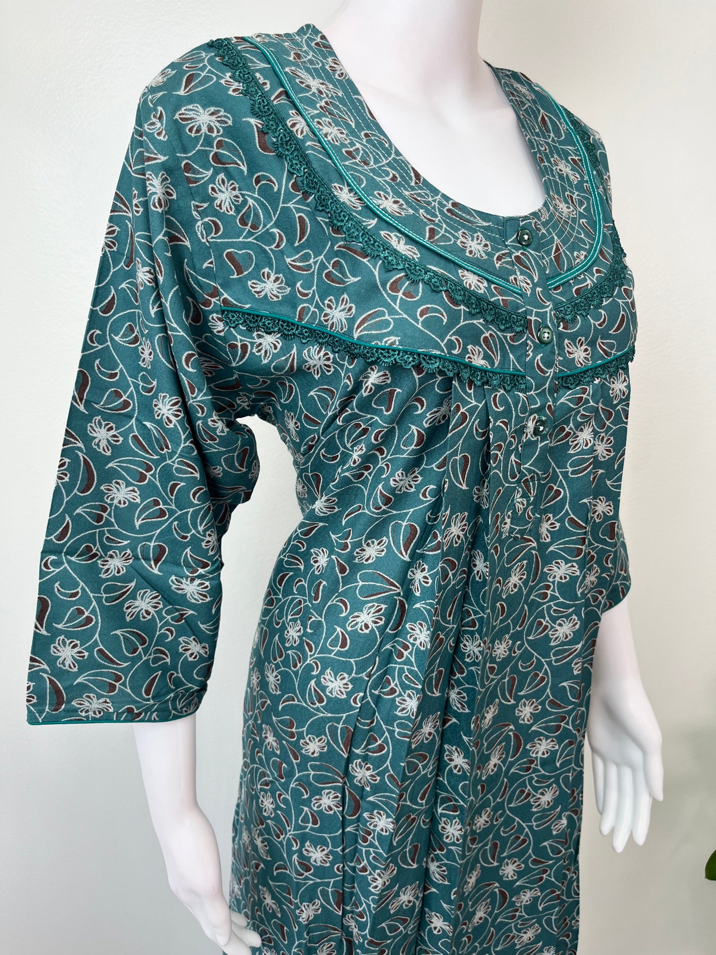 Teal Green Alpine Nighty with Long Sleeves