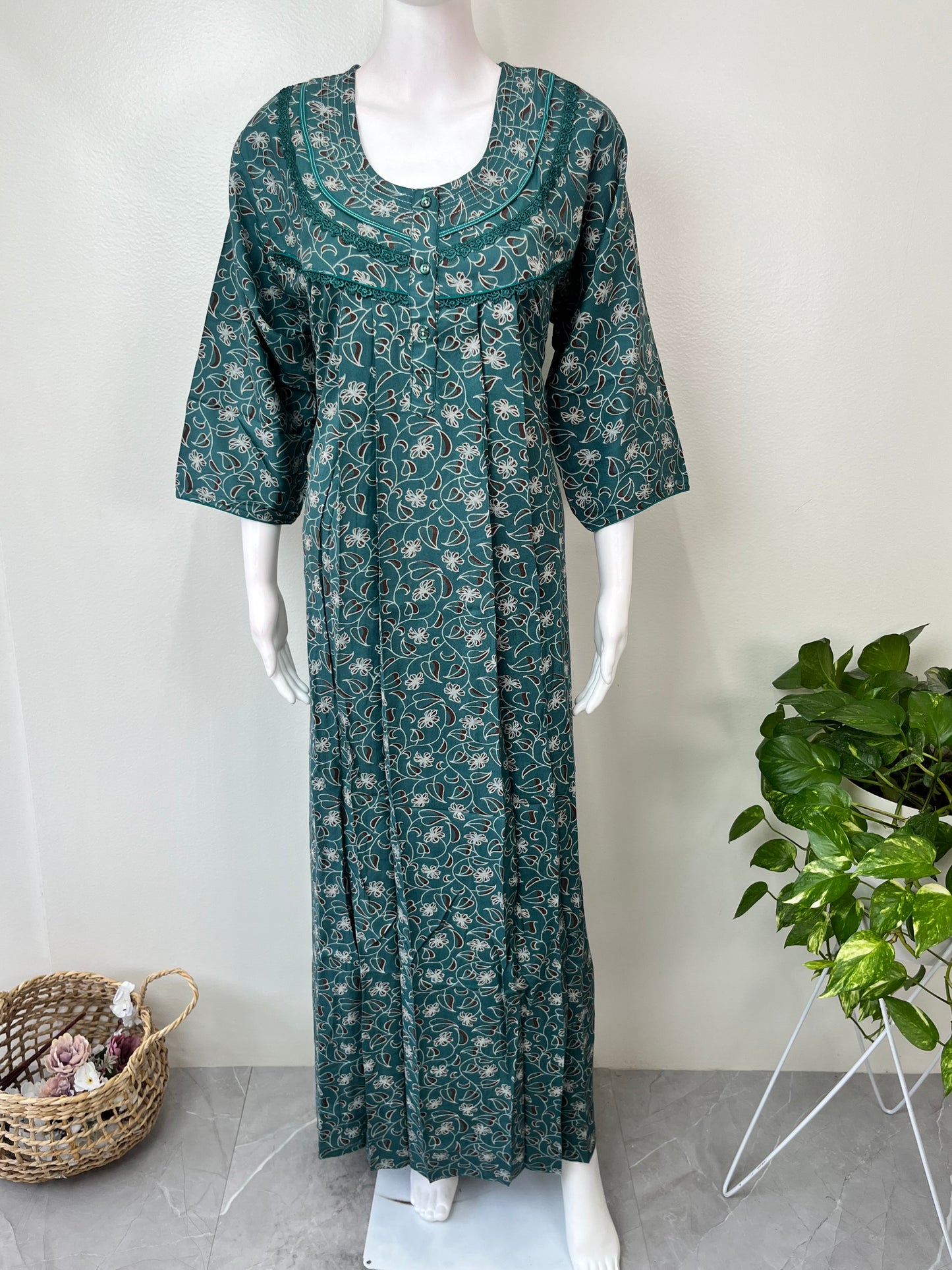 Teal Green Alpine Nighty with Long Sleeves
