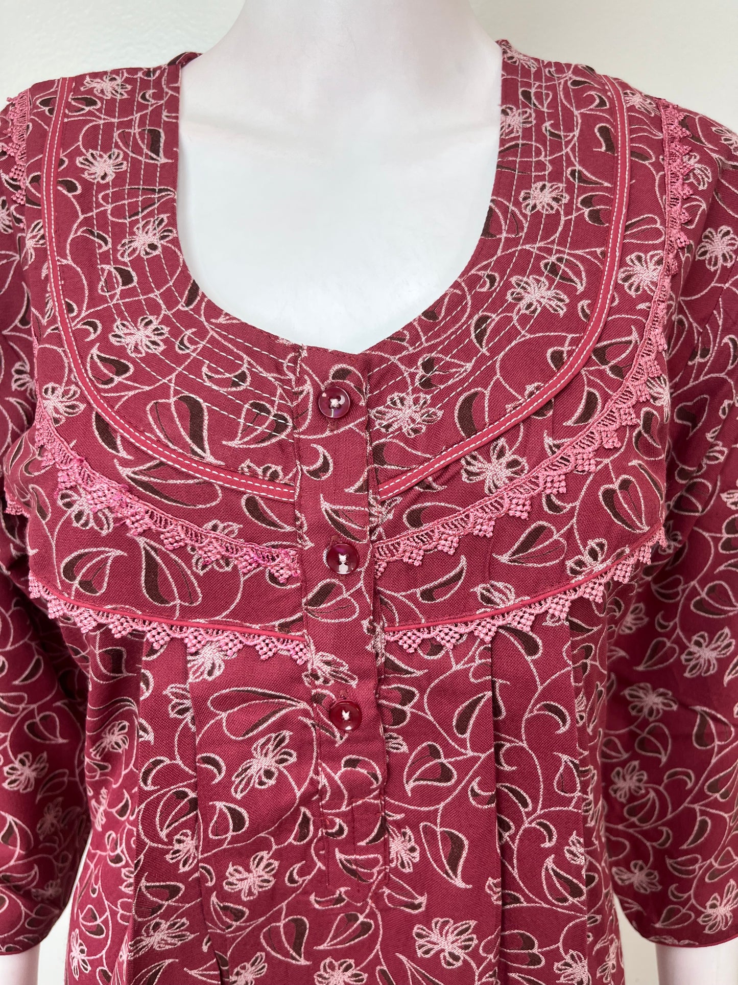 Pink Alpine Fabric Long Sleeves Nightgown