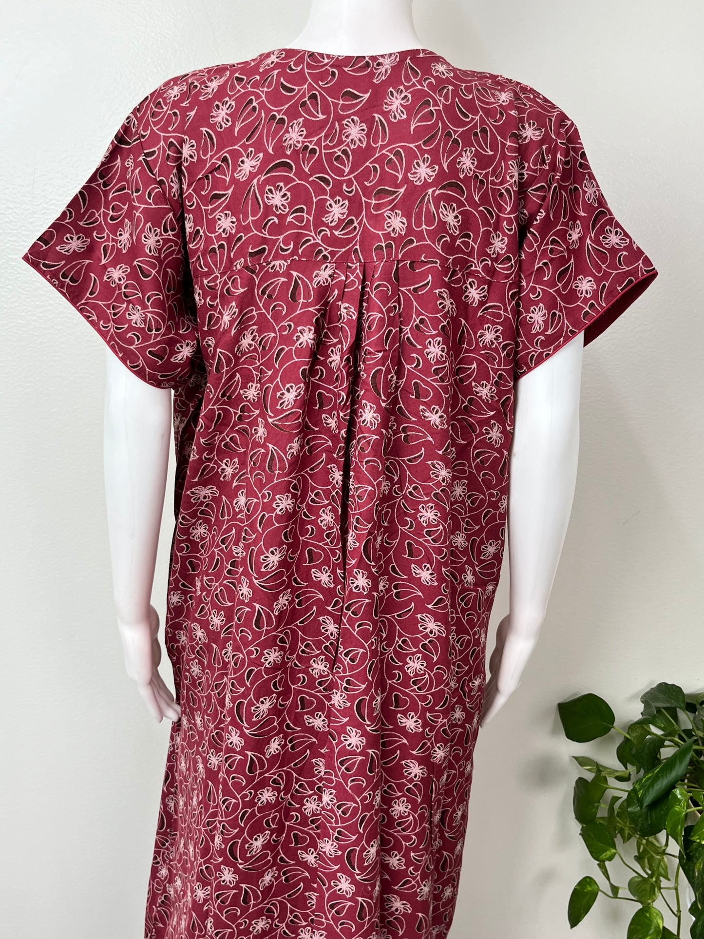 Maroon Pleated Style Alpine Nightgown for Women