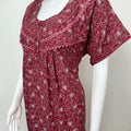 Maroon Pleated Style Alpine Nightgown for Women