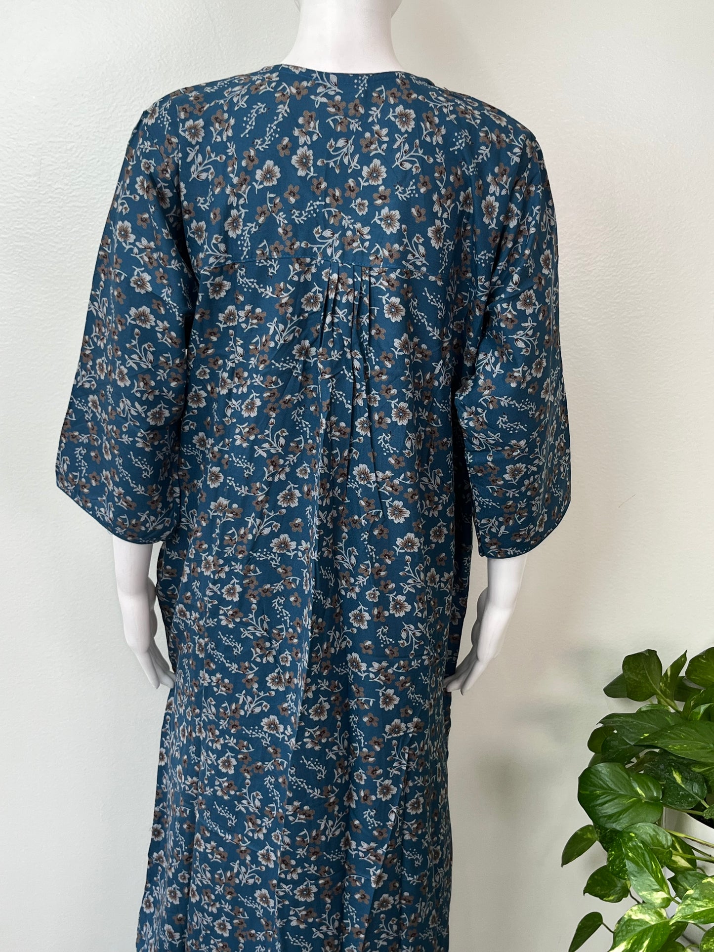 Blue Alpine Fabric Nightgown with 3/4th Sleeves
