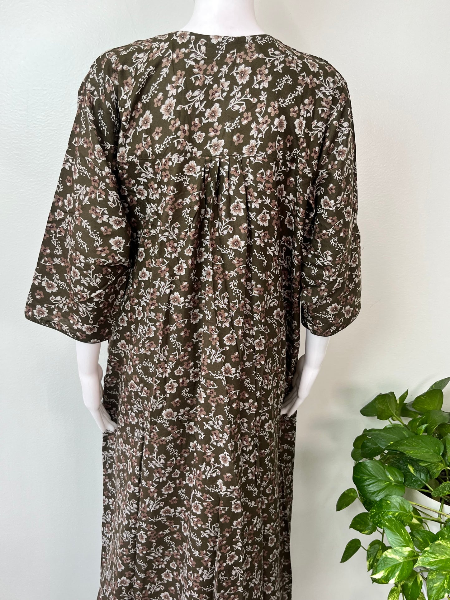 Olive Green Alpine Fabric Nighty 3/4th Sleeves