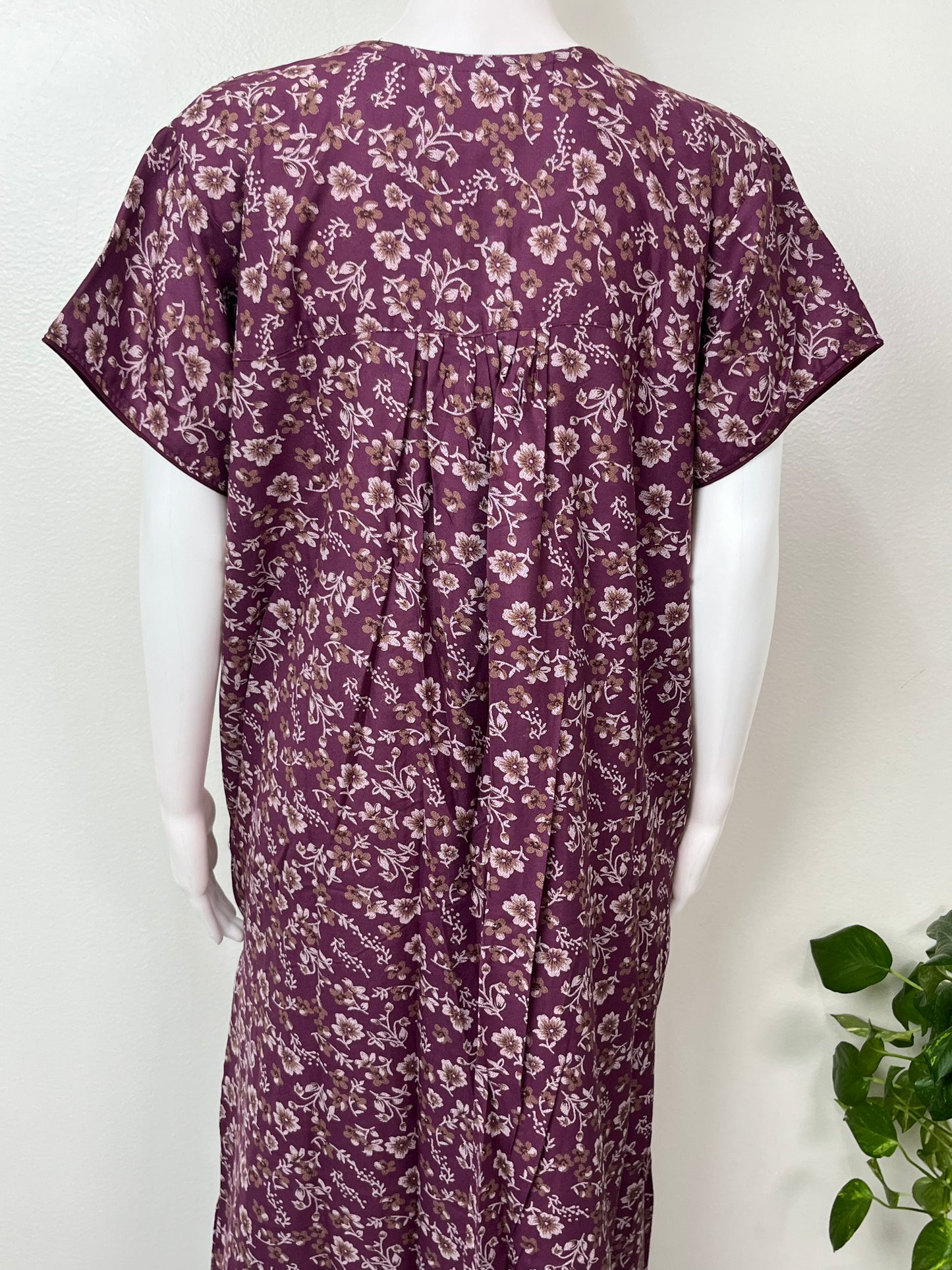 Wine Pleated Style Nightgown in Alpine Fabric