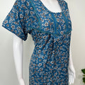 Blue Floral Printed Alpine Fabric Nightgown