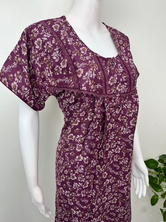 Wine Pleated Style Nightgown in Alpine Fabric