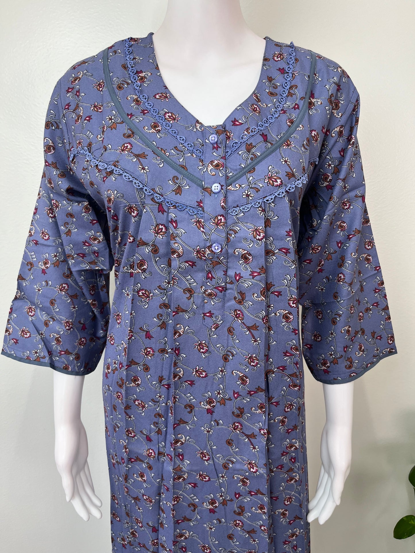 Purple Alpine Fabric 3/4th Sleeves Nightgown