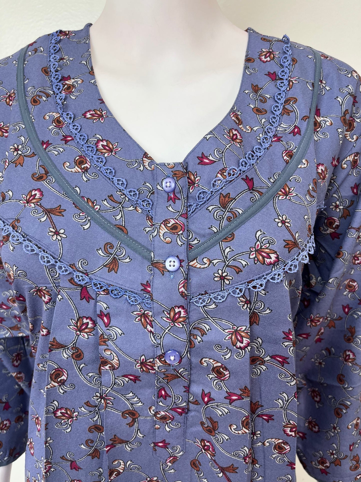 Purple Alpine Fabric 3/4th Sleeves Nightgown