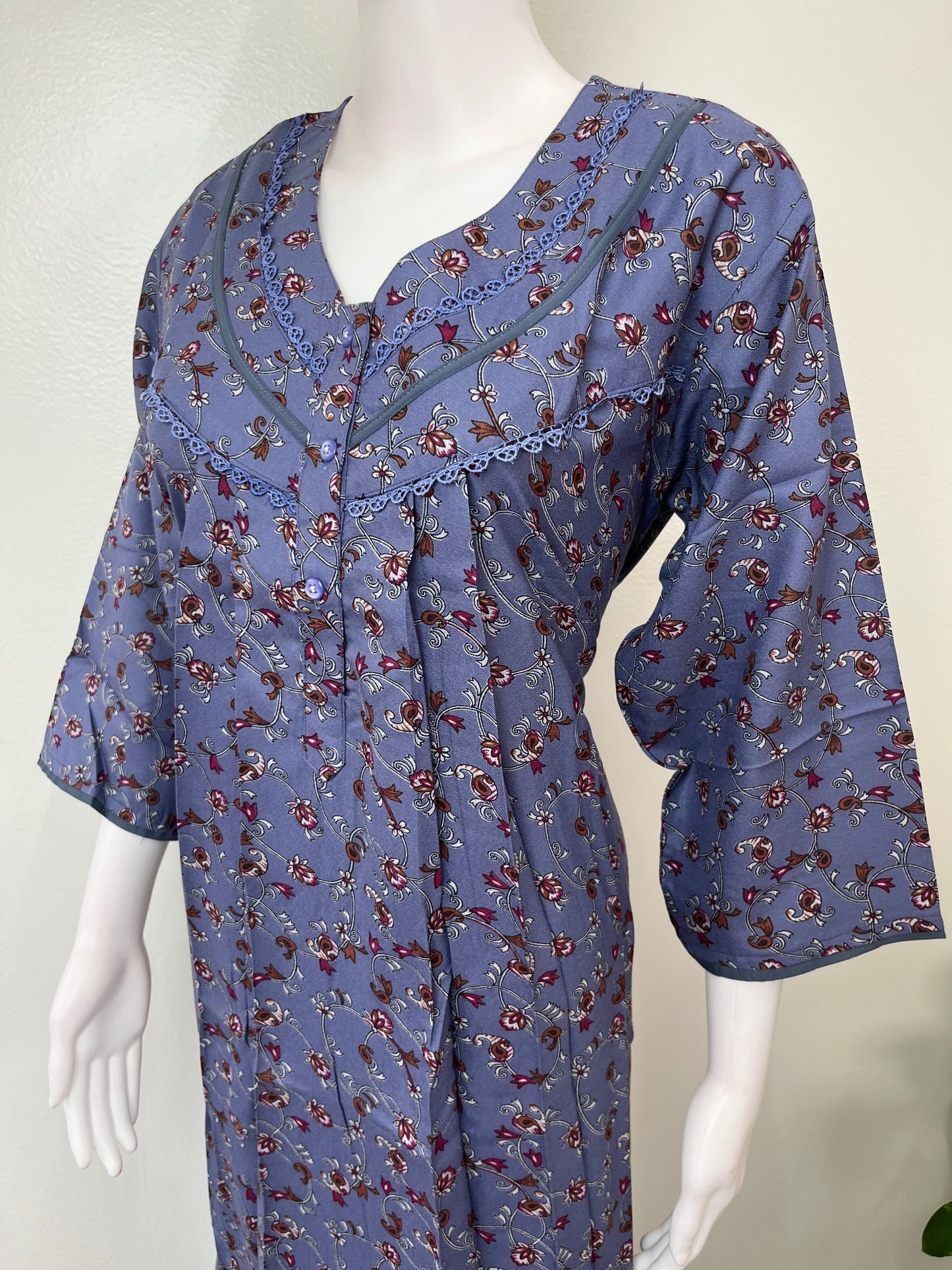Purple Alpine Fabric 3/4th Sleeves Nightgown