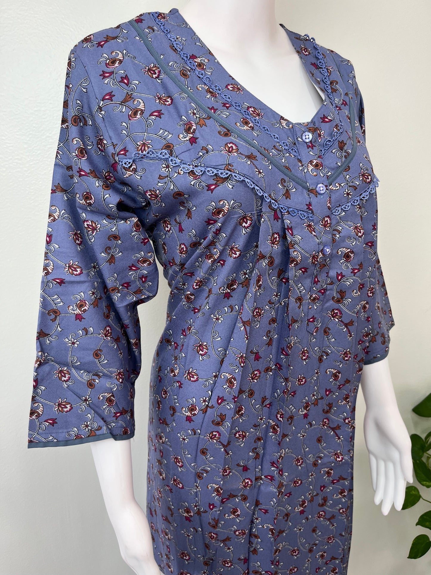 Purple Alpine Fabric 3/4th Sleeves Nightgown