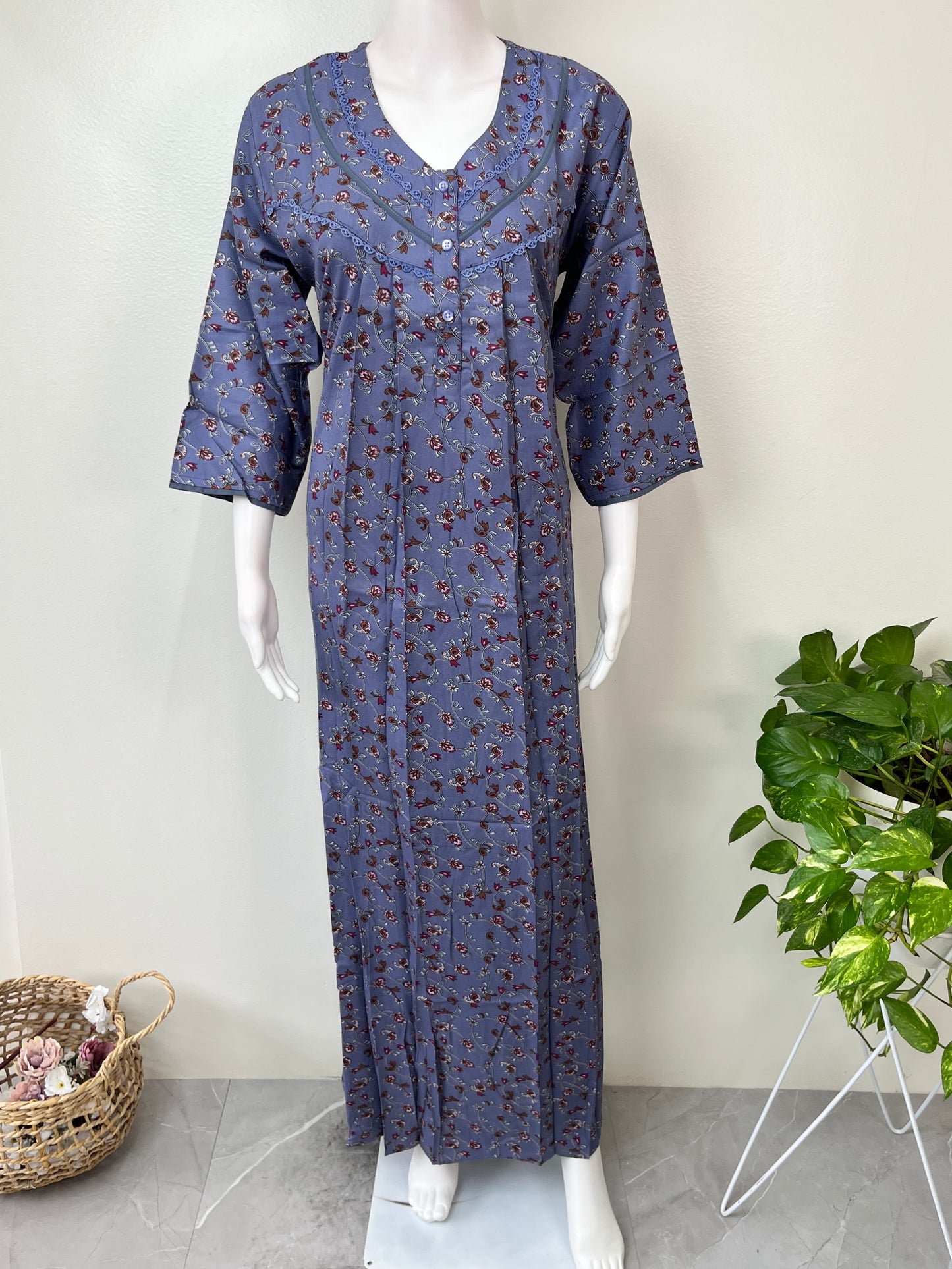 Purple Alpine Fabric 3/4th Sleeves Nightgown