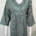 Green Floral Alpine Fabric 3/4th Sleeves Nightgown
