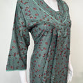 Green Floral Alpine Fabric 3/4th Sleeves Nightgown