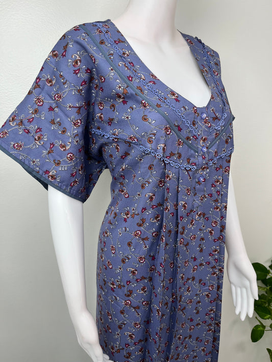 Purple Floral Printed Alpine Fabric Nightgown