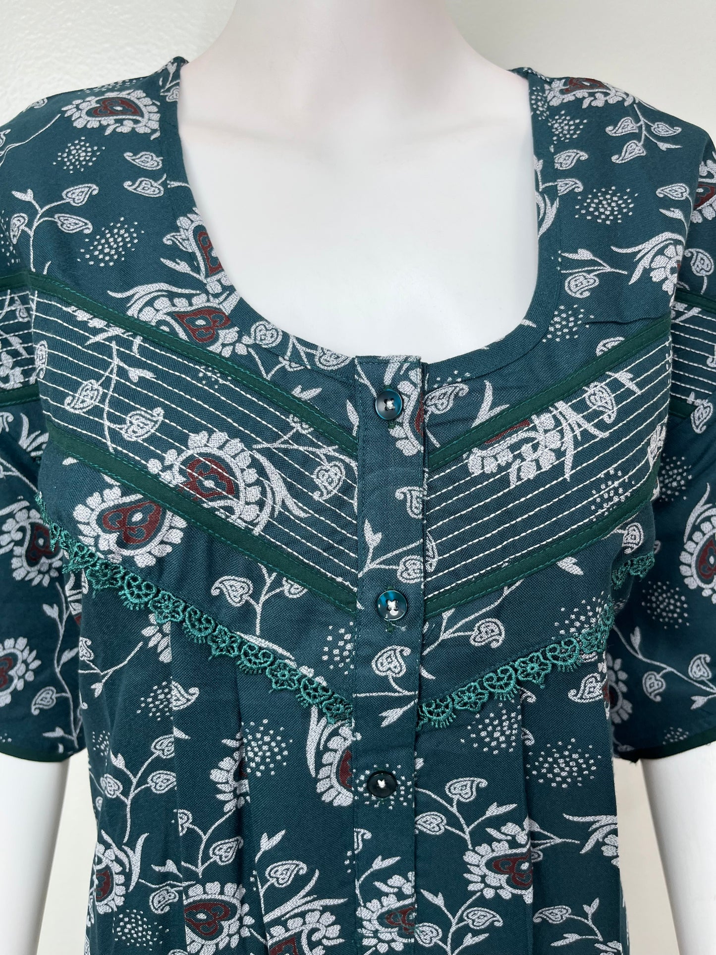 Teal Blue Floral Printed Alpine Nightgown