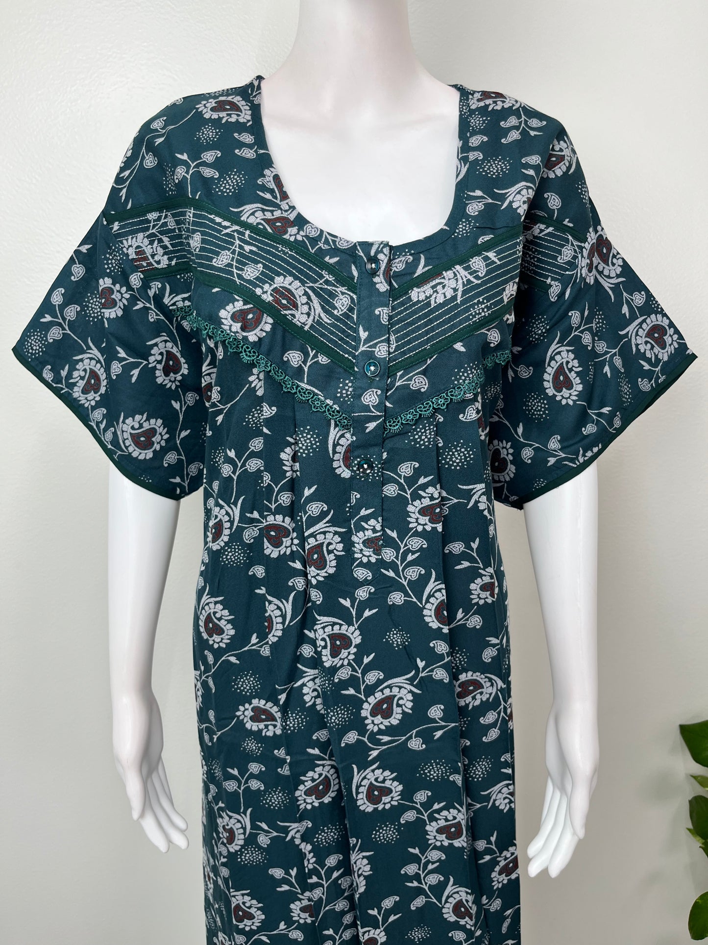 Teal Blue Floral Printed Alpine Nightgown