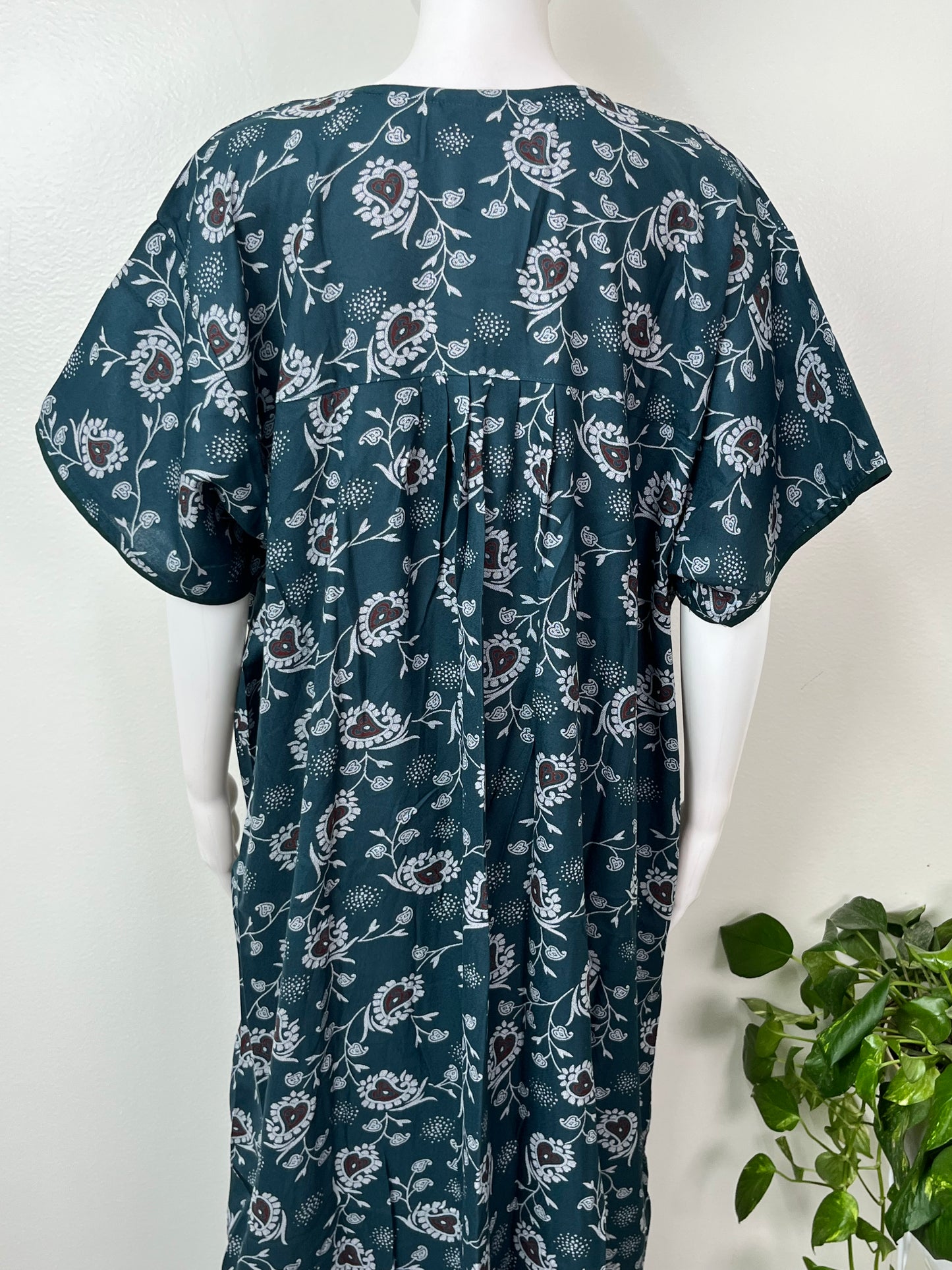 Teal Blue Floral Printed Alpine Nightgown