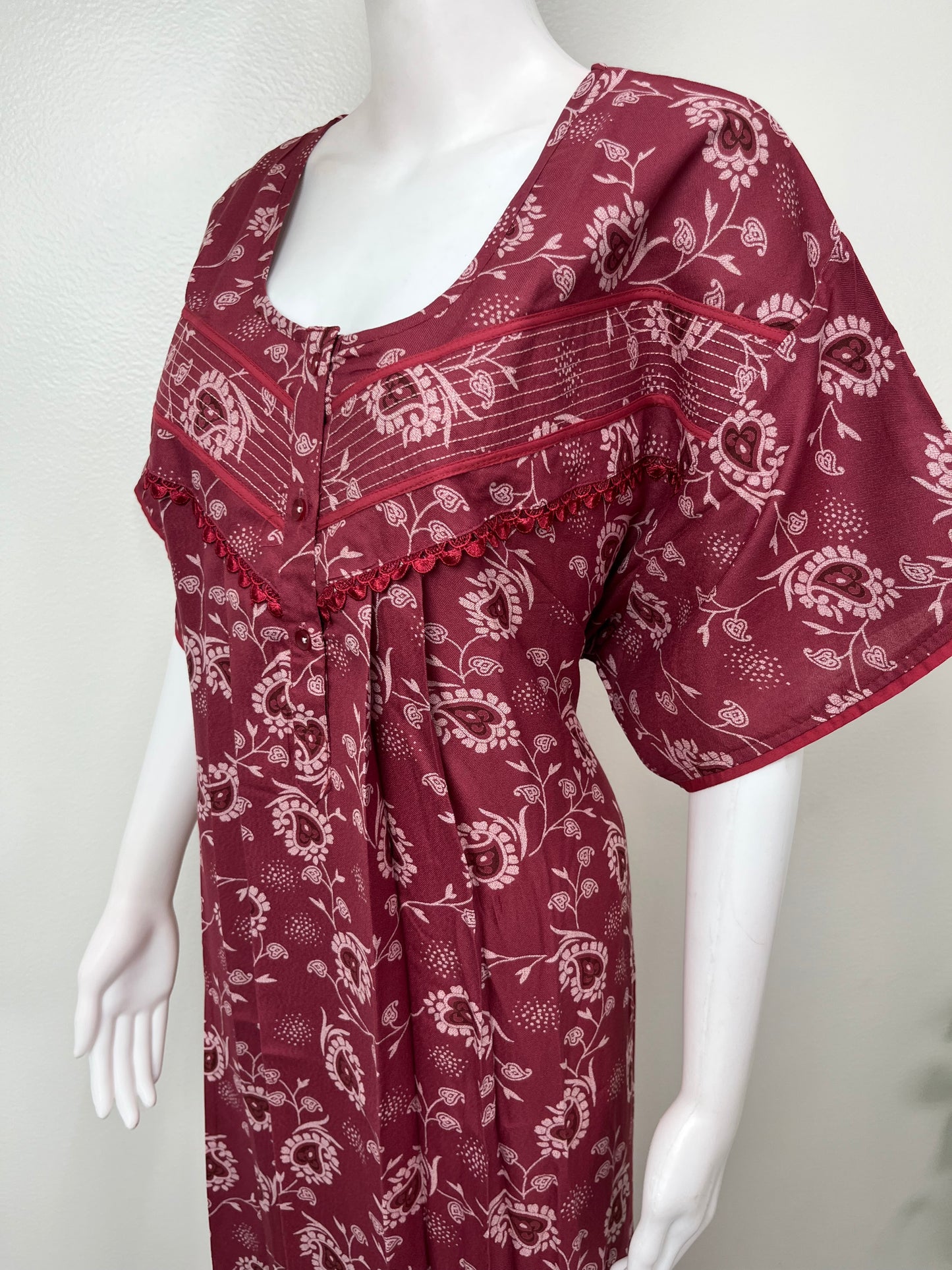 Pleated Style Alpine Fabric Nighty for Women