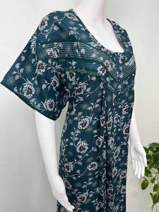 Teal Blue Floral Printed Alpine Nightgown