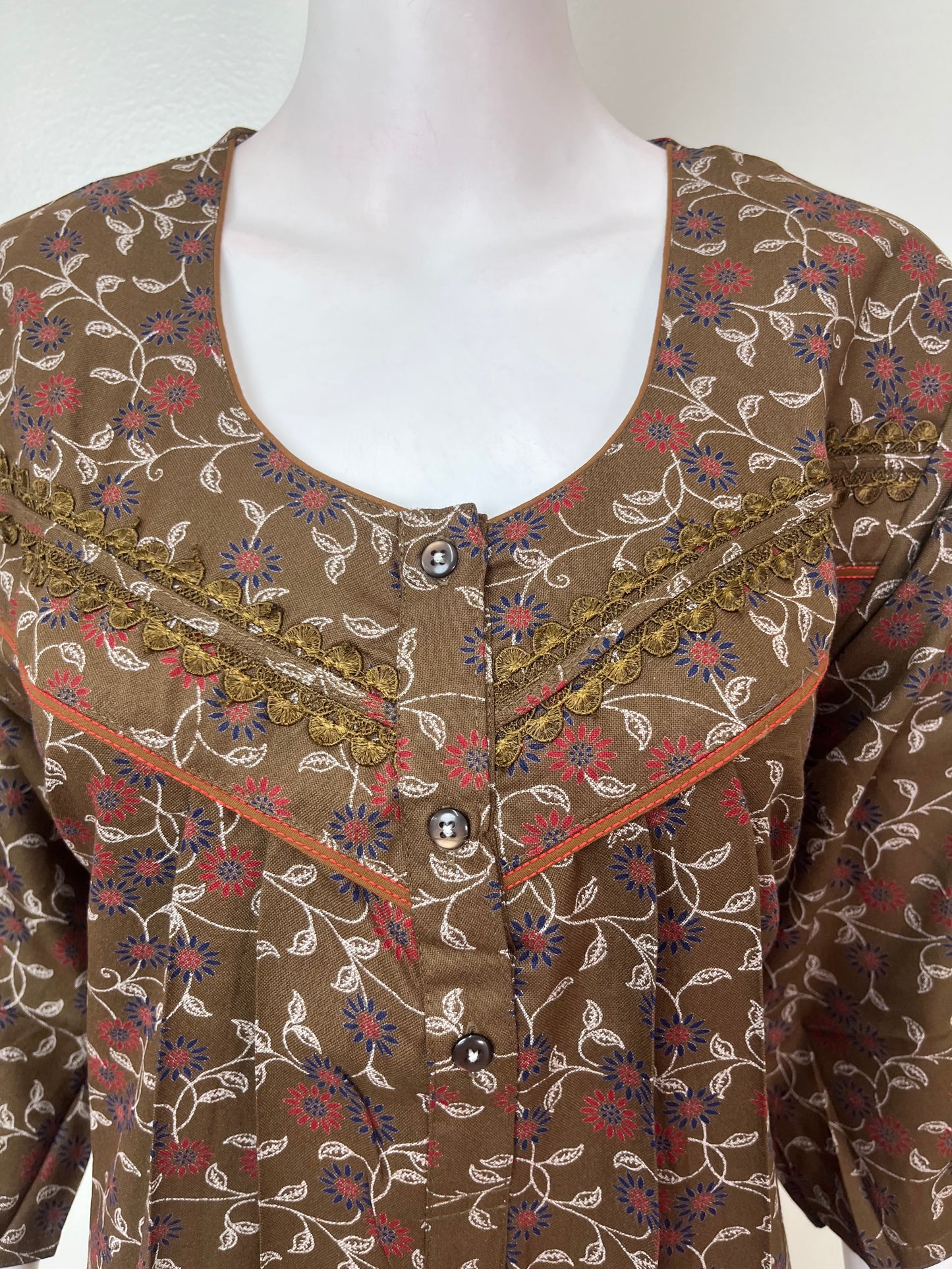 Olive Green Alpine Fabric 3/4th Sleeves Nighty