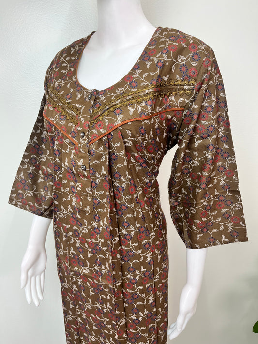 Olive Green Alpine Fabric 3/4th Sleeves Nighty