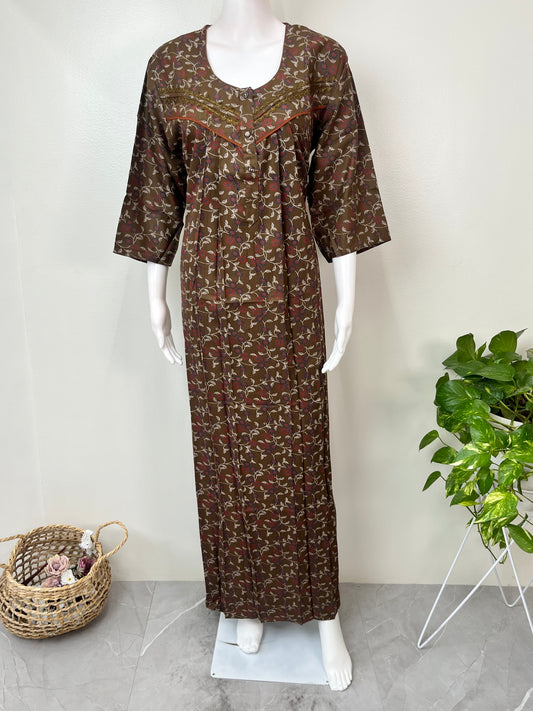 Olive Green Alpine Fabric 3/4th Sleeves Nighty