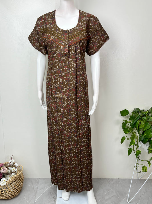 Bottle Green Printed Alpine Fabric Nightgown for Women