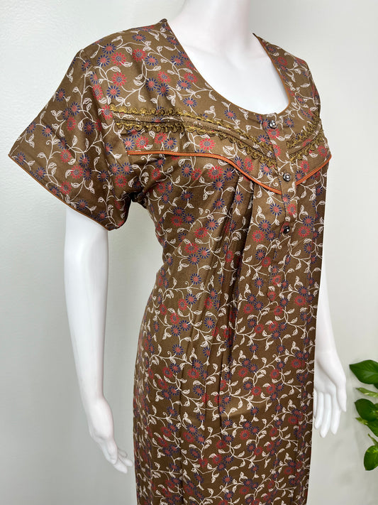 Bottle Green Printed Alpine Fabric Nightgown for Women