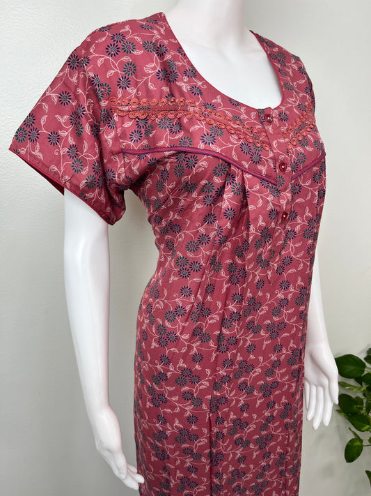 Maroon Pleated Style Alpine Fabric Nighty