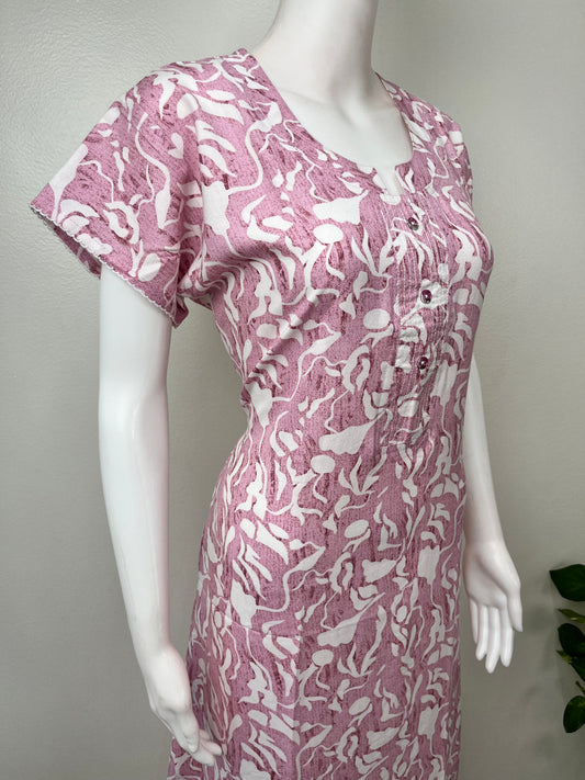 Baby Pink Printed Alpine Fabric Nighty For Women